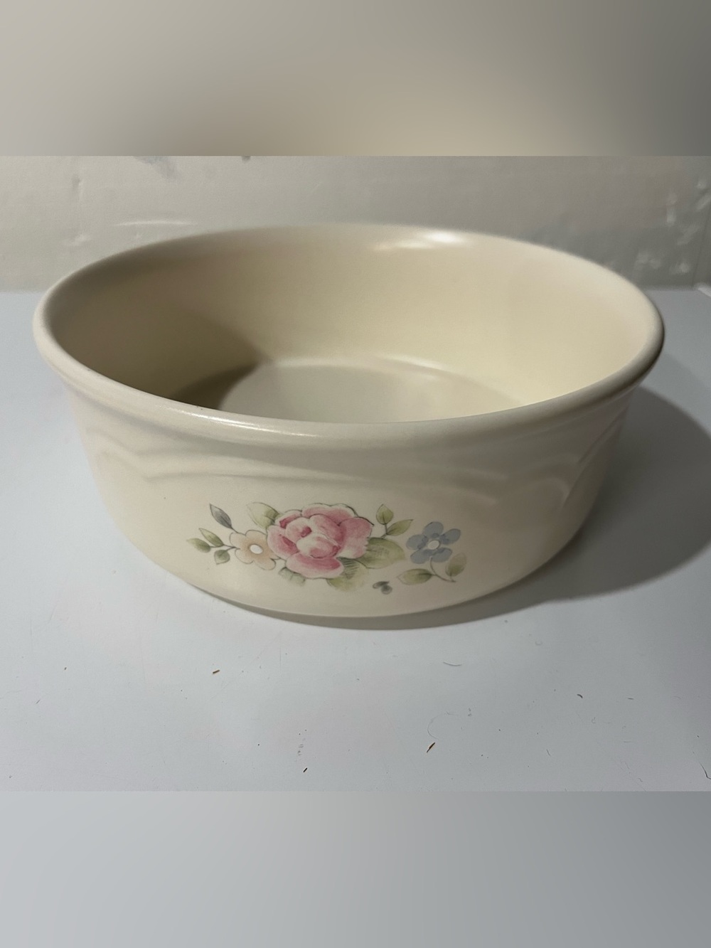 Vintage Pfaltzgraff Tea Rose stoneware luxury dog bowl 7.5” Made in USA